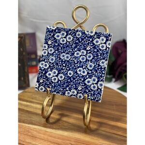 Vintage English Staffordshire Calico Blue & White Tile/Trivet - 6"x6"